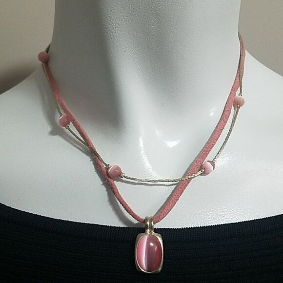 Pink & Silver Cats-eye Necklace - Picture 1 of 3